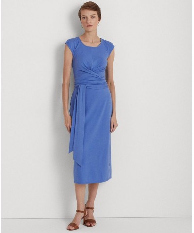 Women's Belted Jersey Dress Blue $23.28 Dresses