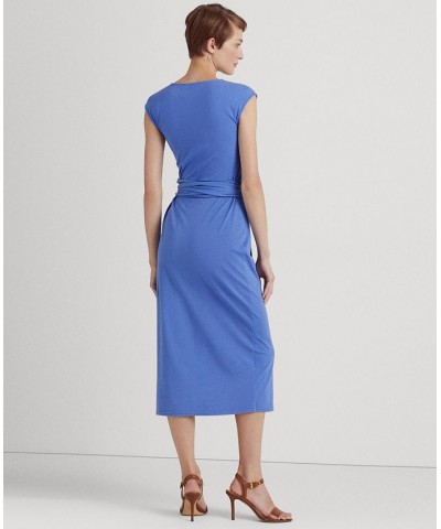 Women's Belted Jersey Dress Blue $23.28 Dresses