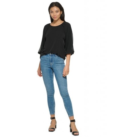 3/4 Chiffon Sleeve Blouse Black $42.93 Tops