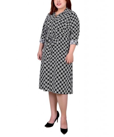 Plus Size Printed Shirt Dress Black White Iconic $19.92 Dresses