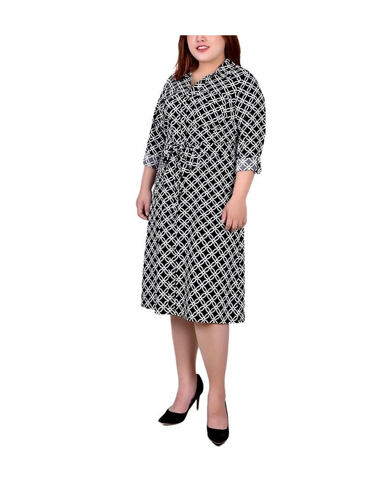 Plus Size Printed Shirt Dress Black White Iconic $19.92 Dresses