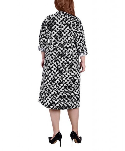 Plus Size Printed Shirt Dress Black White Iconic $19.92 Dresses