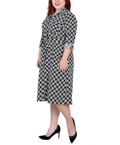 Plus Size Printed Shirt Dress Black White Iconic $19.92 Dresses