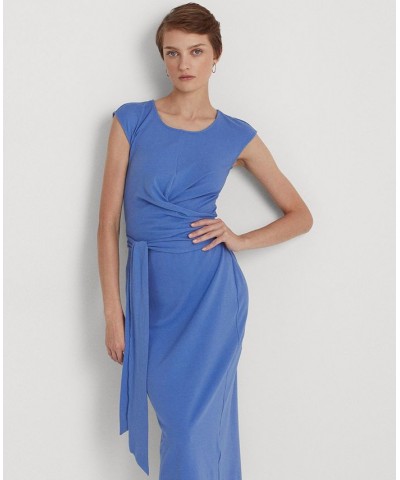 Women's Belted Jersey Dress Blue $23.28 Dresses