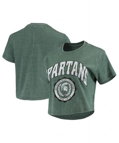 Women's Pressbox Green Michigan State Spartans Edith Vintage-Inspired Burnout Crop T-shirt Green $26.09 Tops