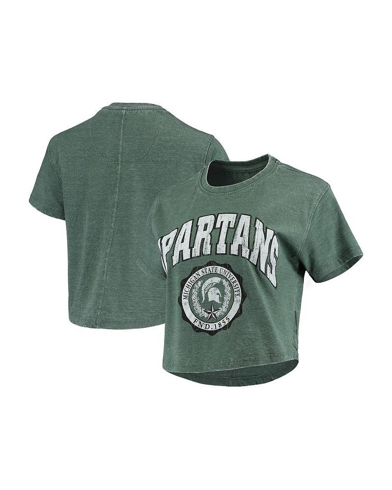 Women's Pressbox Green Michigan State Spartans Edith Vintage-Inspired Burnout Crop T-shirt Green $26.09 Tops