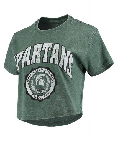 Women's Pressbox Green Michigan State Spartans Edith Vintage-Inspired Burnout Crop T-shirt Green $26.09 Tops