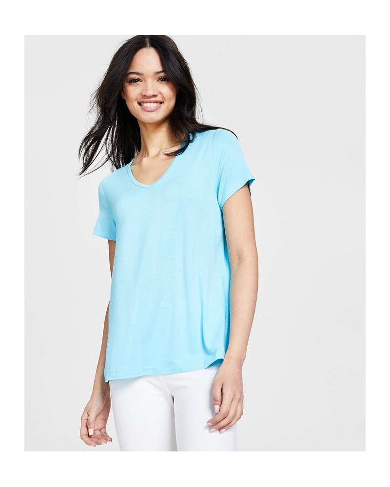 Women's V-Neck T-Shirt Blue $10.68 Tops