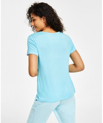 Women's V-Neck T-Shirt Blue $10.68 Tops