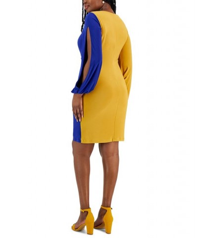 Women's Quinn Colorblocked Split-Sleeve Dress Gold $31.85 Dresses