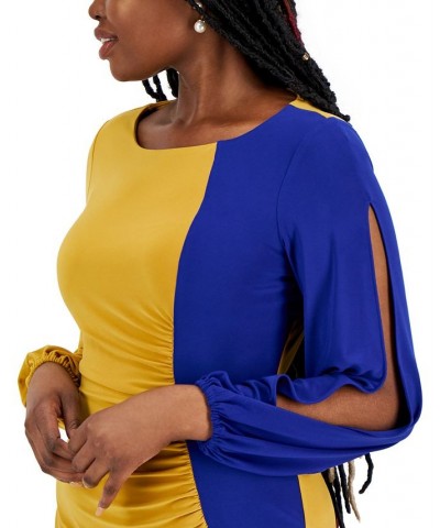 Women's Quinn Colorblocked Split-Sleeve Dress Gold $31.85 Dresses