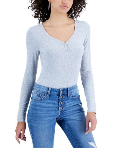 Juniors' Henley Bodysuit Gray $10.19 Tops