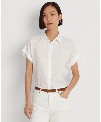 Dolman-Sleeve Linen Shirt White $53.66 Tops