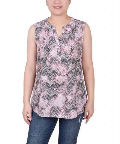 Petite Sleeveless Printed Pintucked Blouse Mauve Chevronwash $12.71 Tops