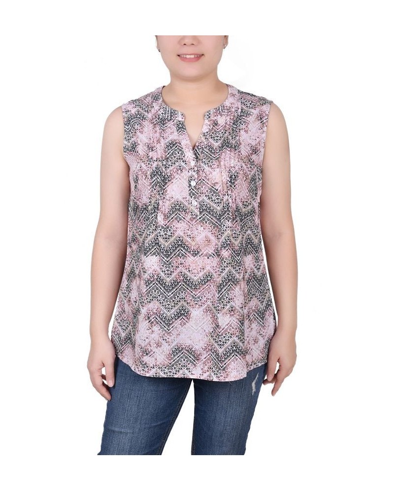 Petite Sleeveless Printed Pintucked Blouse Mauve Chevronwash $12.71 Tops