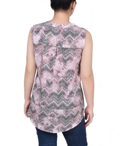 Petite Sleeveless Printed Pintucked Blouse Mauve Chevronwash $12.71 Tops