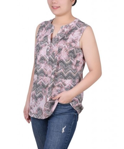 Petite Sleeveless Printed Pintucked Blouse Mauve Chevronwash $12.71 Tops