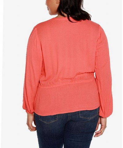 Black Label Plus Size Long Sleeve V-neck Peplum Top Orange $33.93 Tops