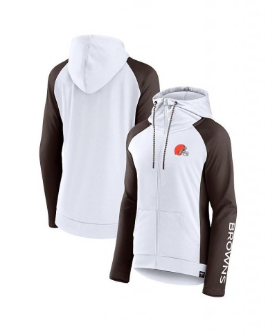 Women's Branded White Brown Cleveland Browns End Around Raglan Full-Zip Hoodie White $33.60 Sweatshirts