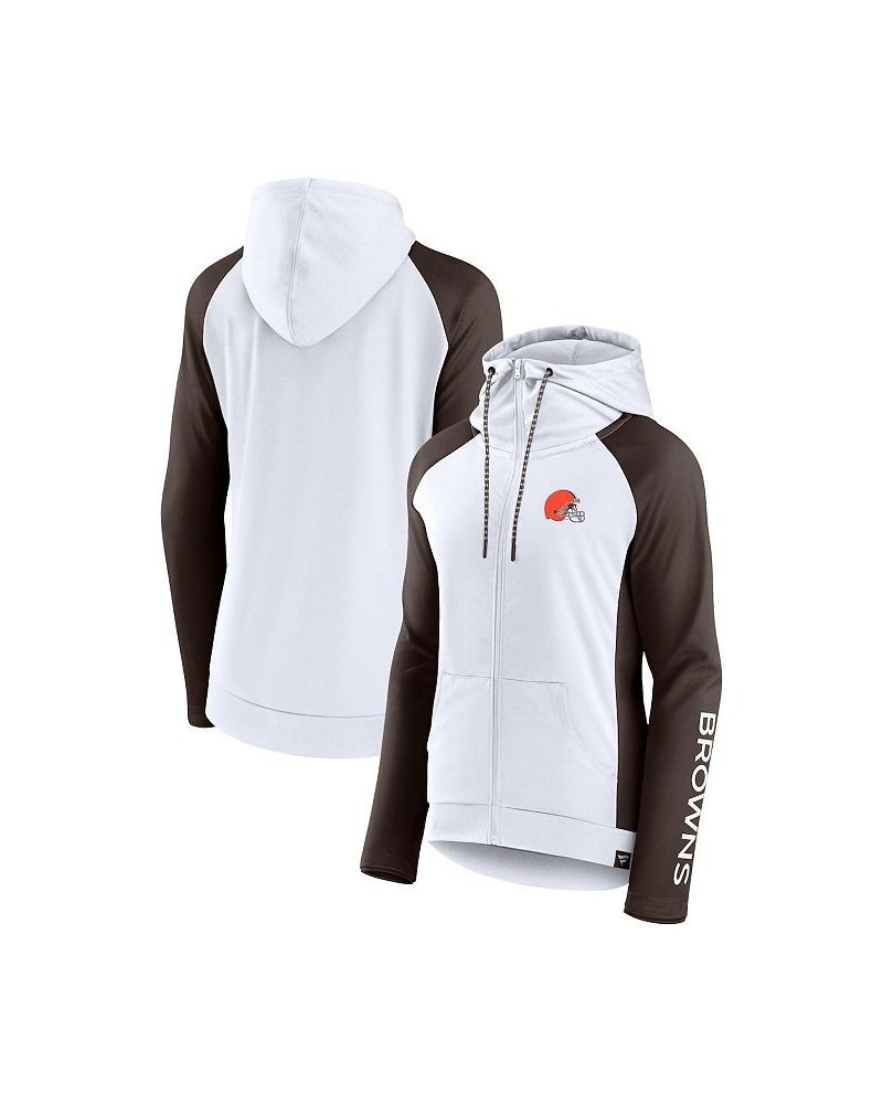 Women's Branded White Brown Cleveland Browns End Around Raglan Full-Zip Hoodie White $33.60 Sweatshirts