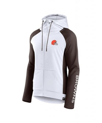 Women's Branded White Brown Cleveland Browns End Around Raglan Full-Zip Hoodie White $33.60 Sweatshirts