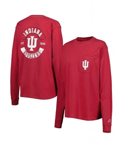 Women's Crimson Indiana Hoosiers Oversized Pocket Long Sleeve T-shirt Crimson $29.40 Tops