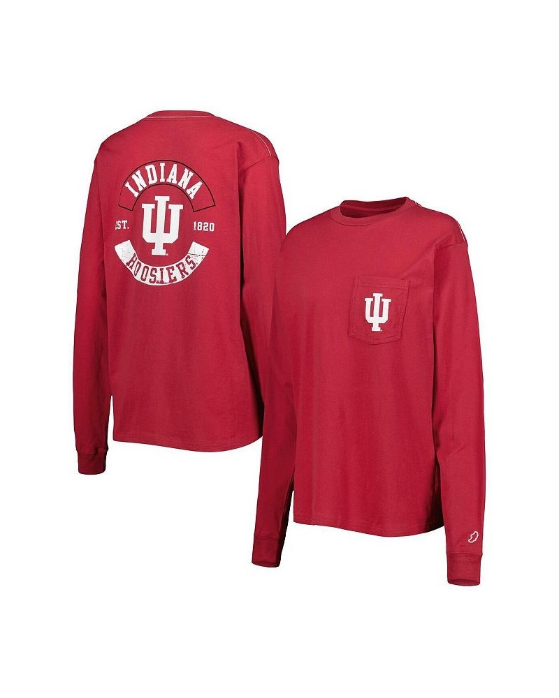 Women's Crimson Indiana Hoosiers Oversized Pocket Long Sleeve T-shirt Crimson $29.40 Tops