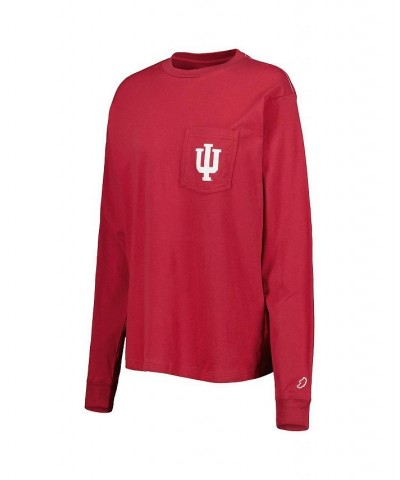 Women's Crimson Indiana Hoosiers Oversized Pocket Long Sleeve T-shirt Crimson $29.40 Tops