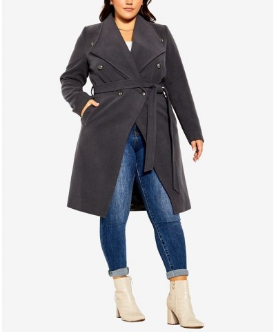 Trendy Plus Size Sassy Military-Inspired Coat Gray $85.41 Coats