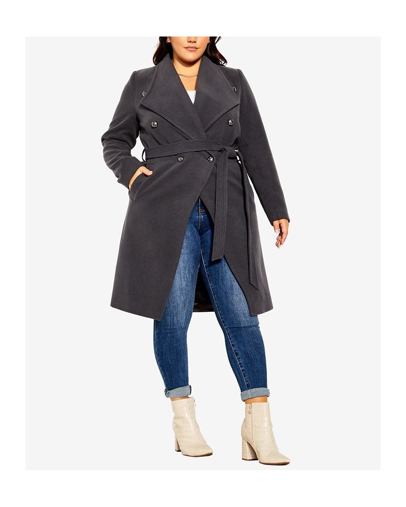 Trendy Plus Size Sassy Military-Inspired Coat Gray $85.41 Coats