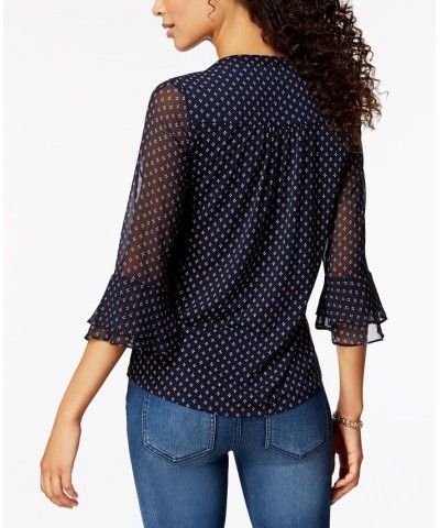 Petite Printed Pintuck Top Blue $25.51 Tops