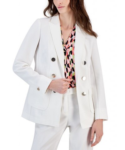 Faux Double Breasted Blazer Printed Chiffon Blouse and Bowie Pants Bright White $38.64 Pants