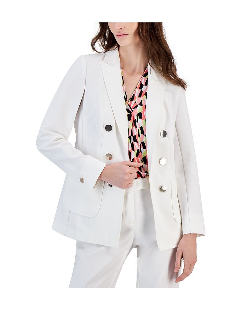 Faux Double Breasted Blazer Printed Chiffon Blouse and Bowie Pants Bright White $38.64 Pants