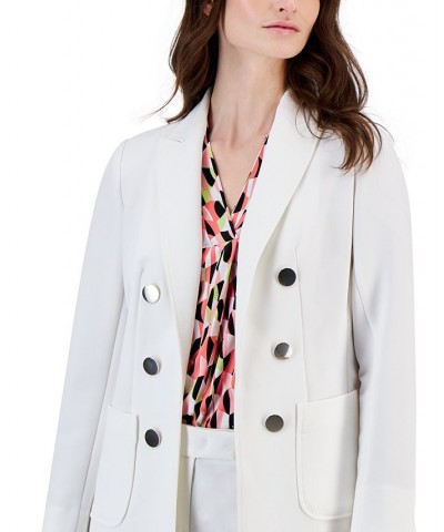 Faux Double Breasted Blazer Printed Chiffon Blouse and Bowie Pants Bright White $38.64 Pants