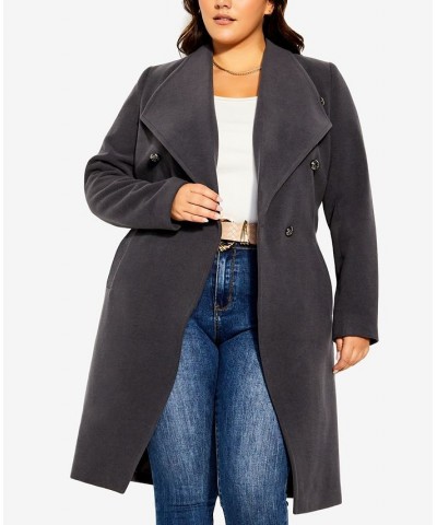 Trendy Plus Size Sassy Military-Inspired Coat Gray $85.41 Coats