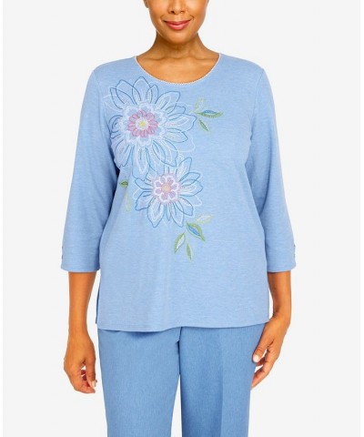 Women's Peace Of Mind Embroidered Floral Knit Top Sky Blue $36.14 Tops