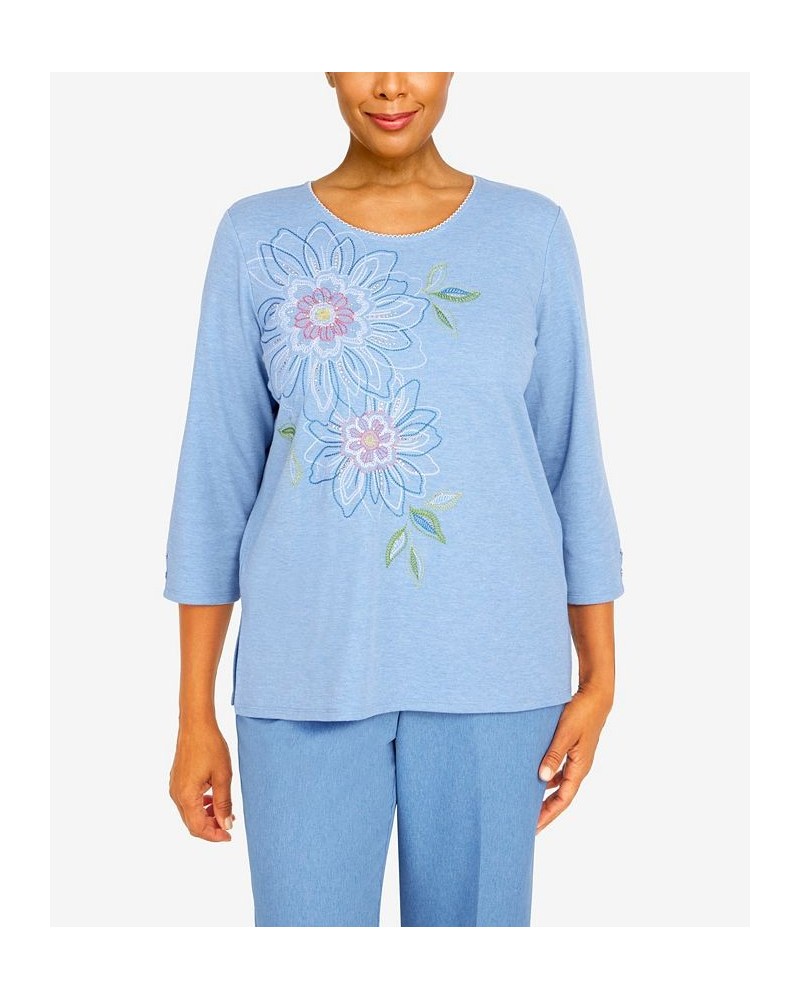 Women's Peace Of Mind Embroidered Floral Knit Top Sky Blue $36.14 Tops