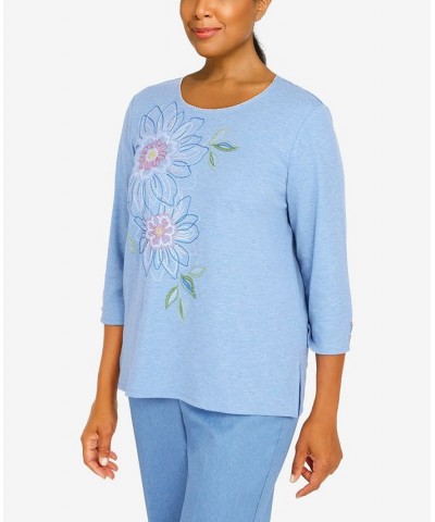 Women's Peace Of Mind Embroidered Floral Knit Top Sky Blue $36.14 Tops