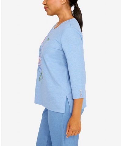 Women's Peace Of Mind Embroidered Floral Knit Top Sky Blue $36.14 Tops