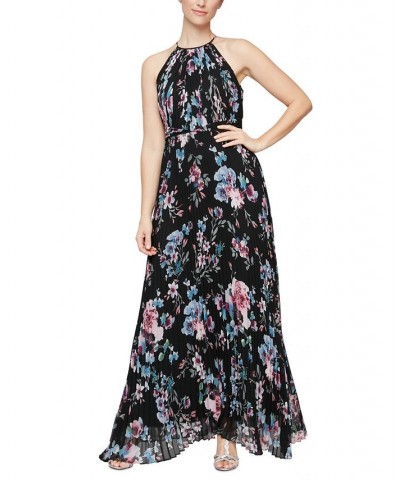 Women's Floral-Print Halter Gown Black Multi $82.88 Dresses