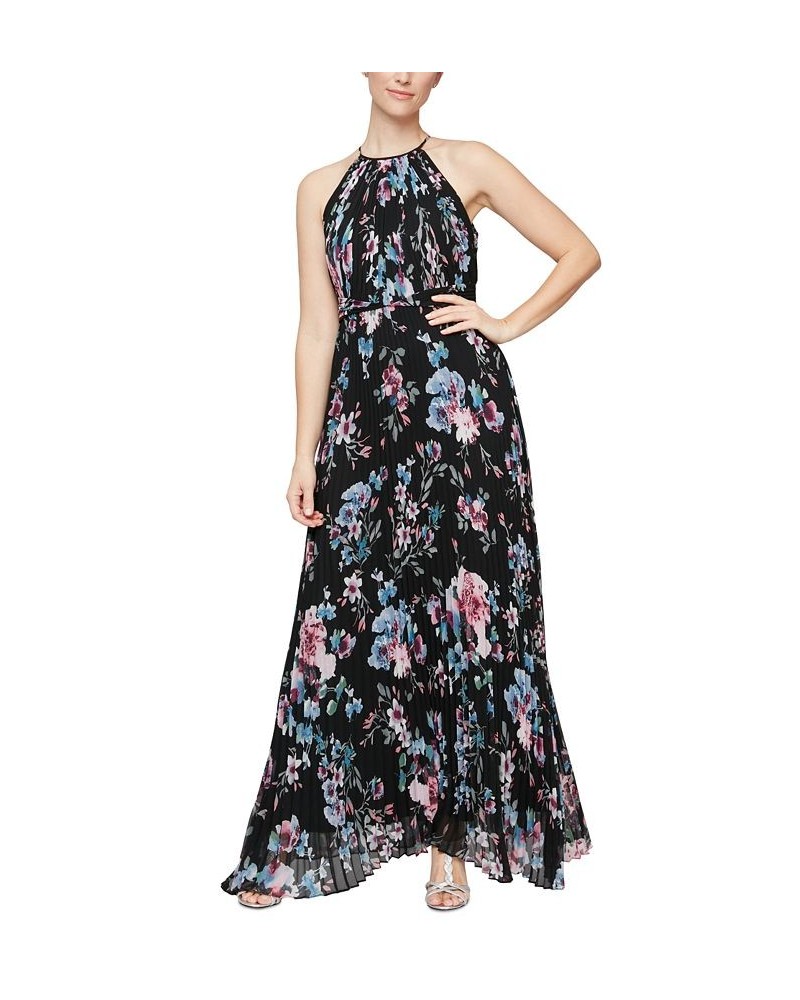 Women's Floral-Print Halter Gown Black Multi $82.88 Dresses