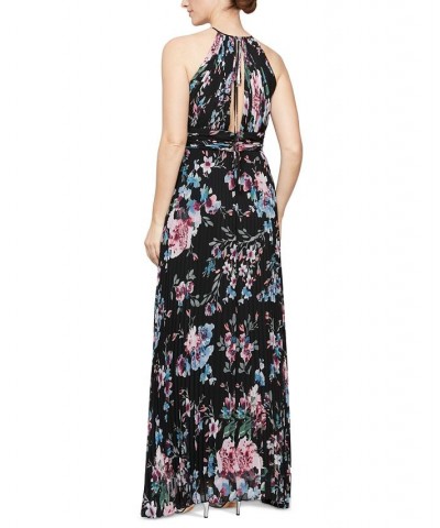 Women's Floral-Print Halter Gown Black Multi $82.88 Dresses