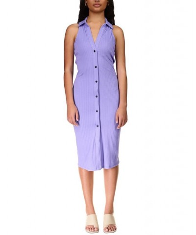 Women's Ribbed Midi Shirtdress Purple $20.03 Dresses