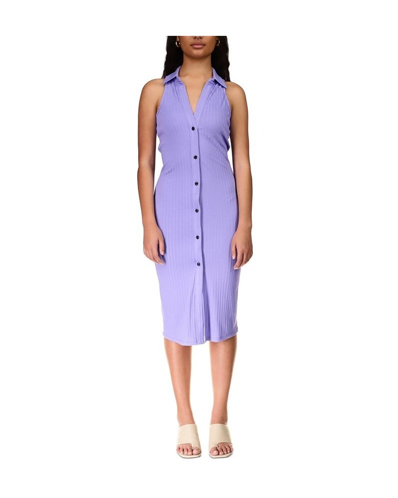 Women's Ribbed Midi Shirtdress Purple $20.03 Dresses