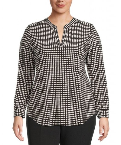 Plus Size Dot-Print Split-Neck Top Anne Black/Anne White $33.87 Tops