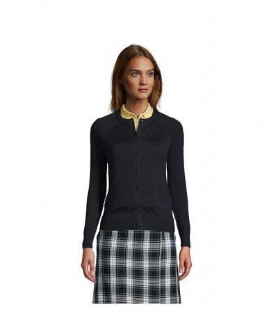 School Uniform Women's Cotton Modal Cardigan Sweater Black $30.57 Sweaters