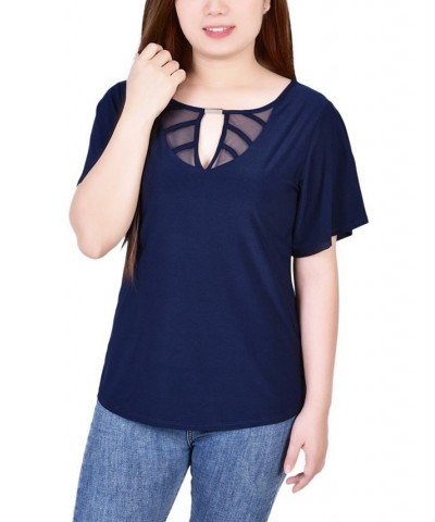 Petite Mesh Flutter Sleeve Knit Top Patriot Blue $16.20 Tops