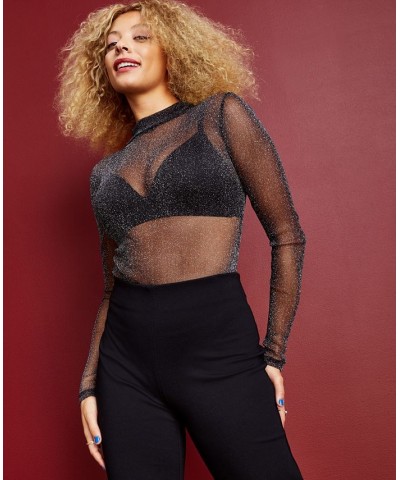 Women's Metallic Mesh Bodysuit Black $27.24 Tops