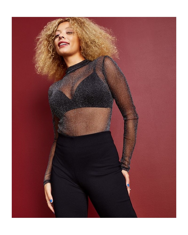 Women's Metallic Mesh Bodysuit Black $27.24 Tops