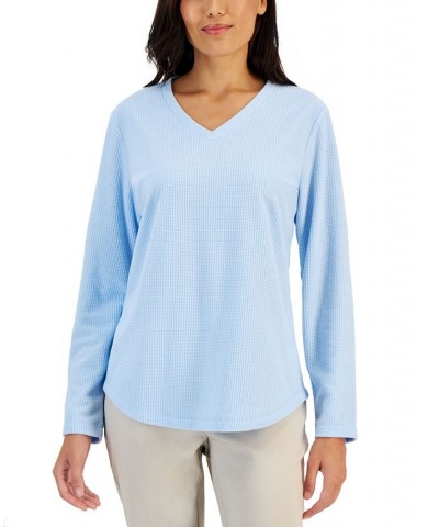 Women's Textured Microfleece V-Neck Top Crescendo Blue $12.21 Tops